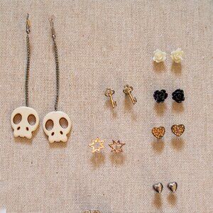 12 Pairs of Stud Earrings, 1 Pair of Dangle Earrings